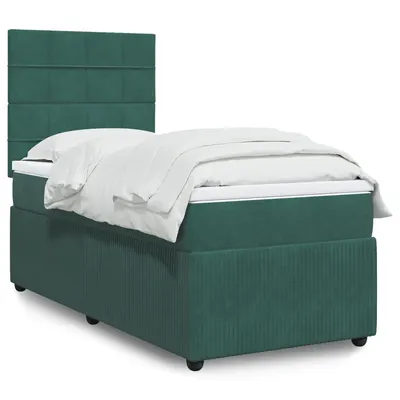 Gossi pat box spring cu saltea, verde inchis, 90x190 cm, catifea