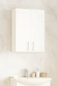 Dulap baie suspendat VERONA, front MDF, 2 usi, alb, 55x21.5x68 cm