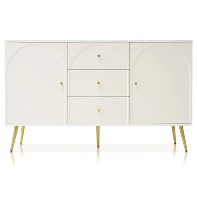 Comodă Modernă Elegantă cu 2 Uși și 3 Sertare, pentru dormitor și living, 140x84x40 cm, Alb crem