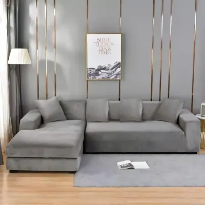 Husa elastica universala pentru coltar, Catifea Gri