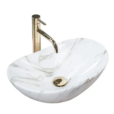 Lavoar baie cu montare pe blat 47 cm, imitatie piatra cu finisaj lucios, oval, Rea Royal
