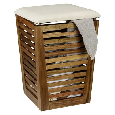 Coș de rufe în culoare naturală închisă din lemn 55 l Fondi – Wenko