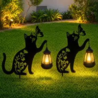 Set 2 x Lampa solara de gradina, decoratiune metalica, Pisica