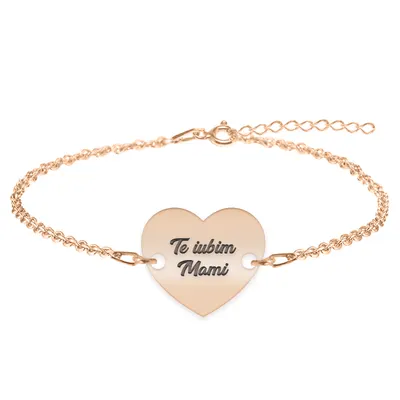 Claudia - Bratara personalizata inimioara "Te iubim Mami" din argint 925 placat cu aur roz