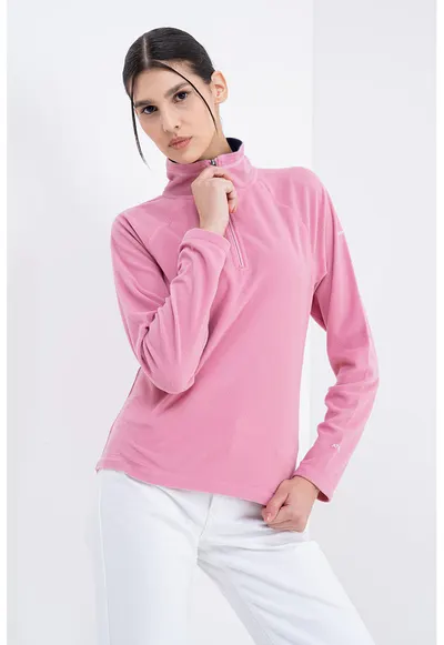Bluza de trening din fleece cu fenta cu fermoar scurt Skylar - Roz