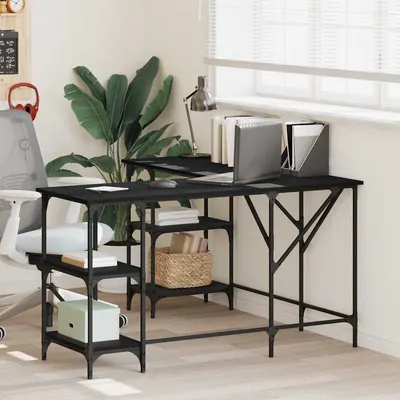 vidaXL Birou, negru, 139x139x75 cm, lemn prelucrat