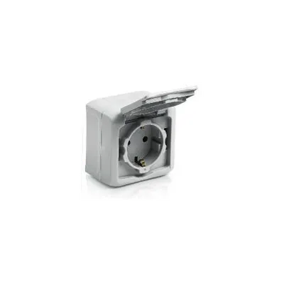 Priza Schuko 2P+T, 16 A - 250 VA cu protectie pentru copii, IP44, gri