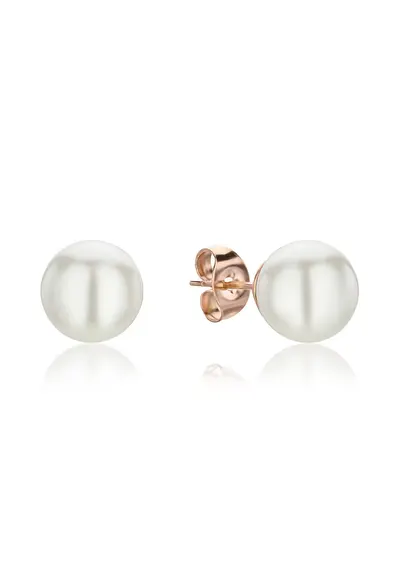 Cercei cu tija - decorati cu perle shell - Alb/Auriu rose