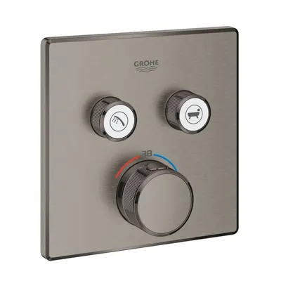 Baterie dus Grohe Grohtherm Smartcontrol 29124AL0, 2 iesiri, termostat, push&turn, masca metalica, filtru impuritati, necesita set fixare, mat, Hard graphite