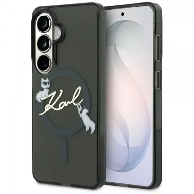 Husa MagSafe pentru Samsung Galaxy S26 S942, Karl Lagerfeld, IML Choupette Karl Script Logo, Neagra