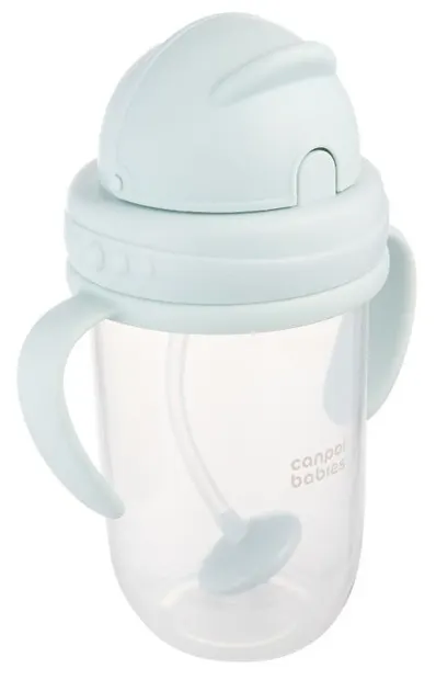 Cană anti-vărsare cu pai și mânere Canpol - 270 ml, verde