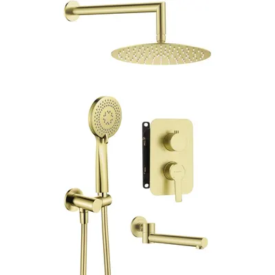 Set de dus Deante Arnika baterie incastrata si pipa cada pivotanta, auriu periat