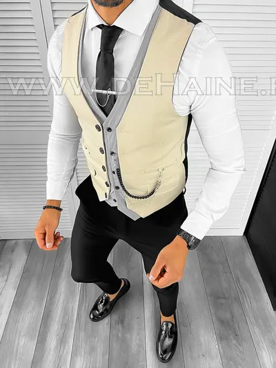 Vesta barbati eleganta slim fit bej B8098 O6-5.3