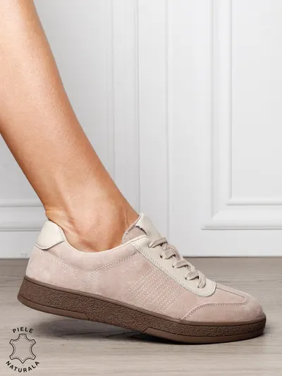 Pantofi sport din piele naturală intoarsa cu design modern CRL1809 BEJ