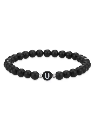 Bratara unisex din agat decorata cu litera U - Negru