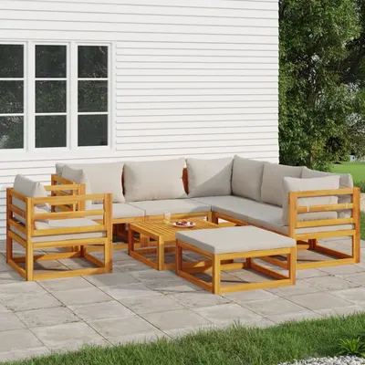 vidaXL Set mobilier grădină cu perne gri deschis, 8 piese, lemn masiv
