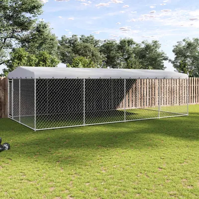 vidaXL Padoc pentru câini de exterior, cu acoperiș, 7,6 x 3,8 x 2,3 m
