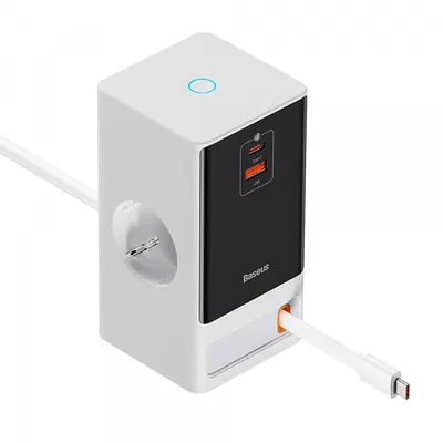 Prelungitor Baseus PowerCombo, 1 x Schuko - 1 x USB-A - 2 x USB-C, Alb PSLR000602