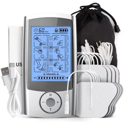 Aparat Profesional de Electrostimulare TENS EMS NewEvo pentru Fizioterapie si Electroterapie, 16 Programe, 2 Canale Independente, 8 Electrozi