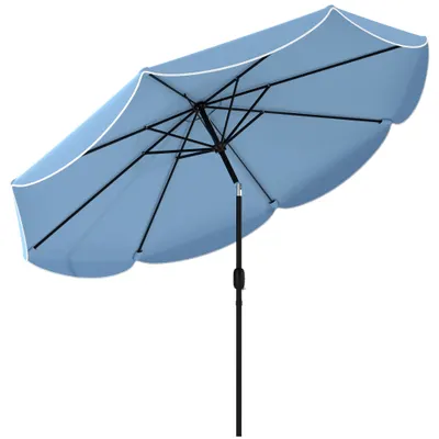 Outsunny Umbrelă Terasă Exterioară Ø2,7 m Umbrelă cu Înclinare Reglabilă 3 Poziții Manivelă și Volan Albastru Deschis | Aosom Romania