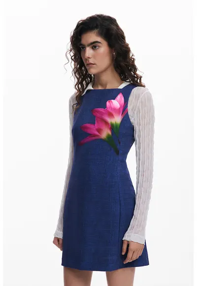 Rochie cu model fara maneci - Verde/Albastru inchis/Roz