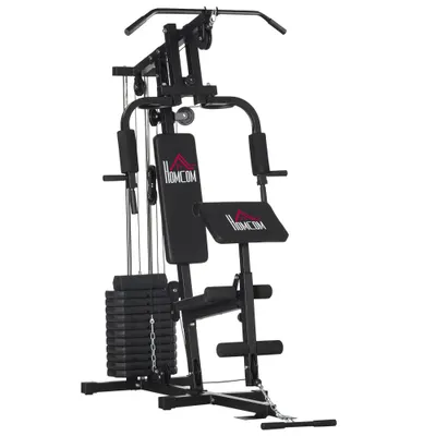 HOMCOM Stație de Fitness din Oțel Și Pu cu Spătar Căptușit Negru