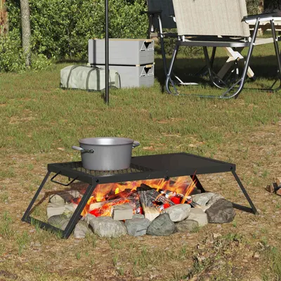 vidaXL Grătar de camping pliabil 31,5 x 26,5 x 4 cm Oțel aliat Negru