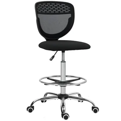 Vinsetto Scaun de birou ergonomic din plasă, scaun de desen, înălțime și suport pentru picioare reglabile, 59 x 59 x 106-126 cm, negru | Aosom Romania