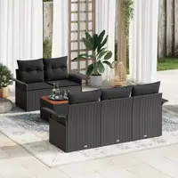 Set canapea gradina Gossi 6 piese cu perne negru poliratan acacia, canapea gradina Gossi cu 2 locuri si depozitare & perne negru poliratan