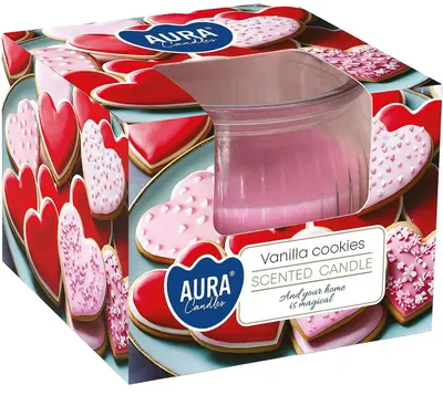 Lumânare parfumată într-o cană Bispol Aura - Vanilla Cookies, 80 g