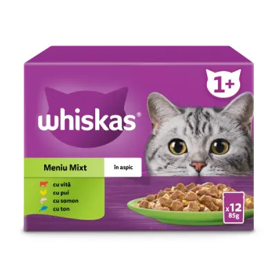 Whiskas hrana umeda pentru pisici adulte, selectii de carne in aspic 12 x 85 g