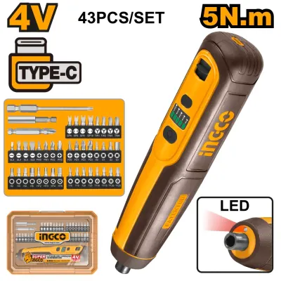 Surubelnita Electrica 4V 5Nm Set 43 Piese CSDLI04062 – surubelnita electrica compacta cu biti multipli, LED si incarcare USB-C