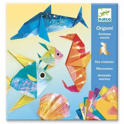 Set pentru origami Djeco - Creaturi marine, cu 24 de hartii metalice