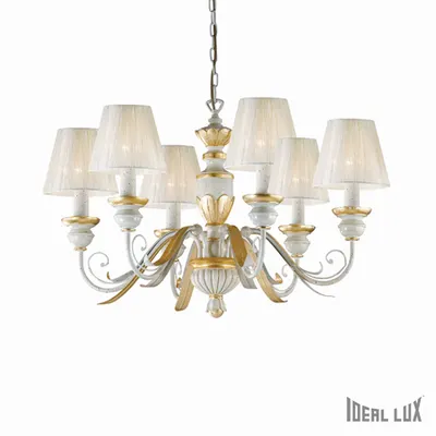 candelabru Flora, 6 becuri, dulie E14, D:720 mm, H:640/1450 mm, Alb