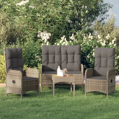 Gossi set mobilier de gradina cu perne, 3 piese, gri, poliratan
