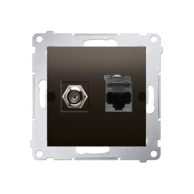 Priza TV tip F+ RJ45 cat 6, maron mat metalic