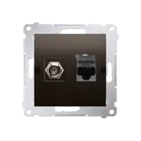 Priza TV tip F+ RJ45 cat 6, maron mat metalic