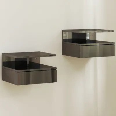 HOMCOM Set de 2 Noptiere Moderne Suspendate pentru Dormitor cu Sertar și Raft, 35x32x22,5 cm, Negru Lucios | Aosom Romania