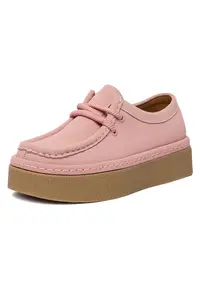 Mocasini dama roz - material piele intoarsa - cu sireturi