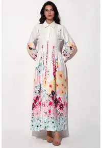 Rochie Maxi A-line - Floral - Multicolor - Poliester/Lycra - Maneca lunga