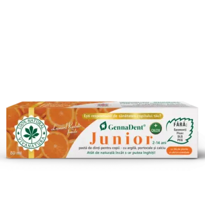 GennaDent Junior Portocale – Pastă de Dinți Naturală pentru Copii cu Argilă și Portocale, fără Fluor, 80 ml | Vivanatura