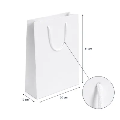 Pungi cadou dreptunghiulare uni - alb (set 12 buc) - Mare - 30x41x12cm