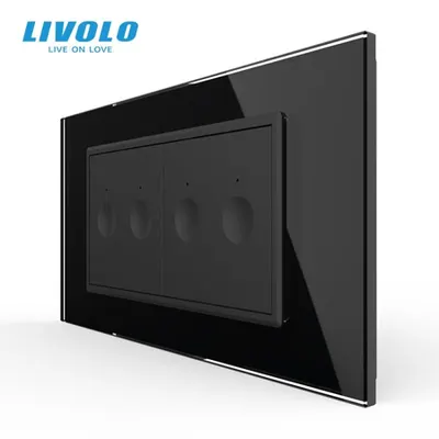 Intrerupator tactil dublu + Intrerupator tactil dublu, 4M, cu rama sticla Negru