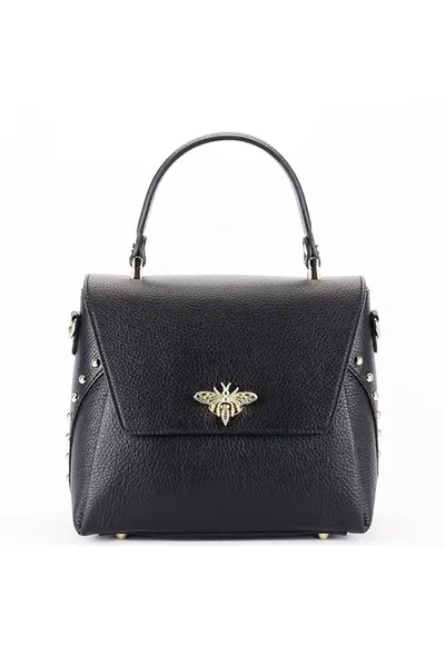 Geanta din piele naturala cu accesoriu tip albina B-1505A 123 - Negru - 18x23x10