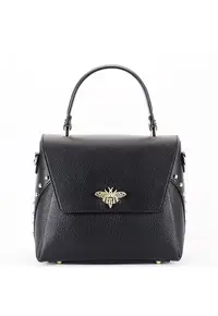 Geanta din piele naturala cu accesoriu tip albina B-1505A 123 - Negru - 18x23x10