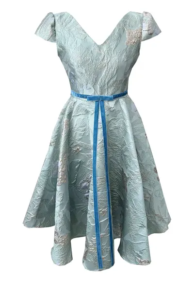 Rochie midi din brocart Carla - Verde menta
