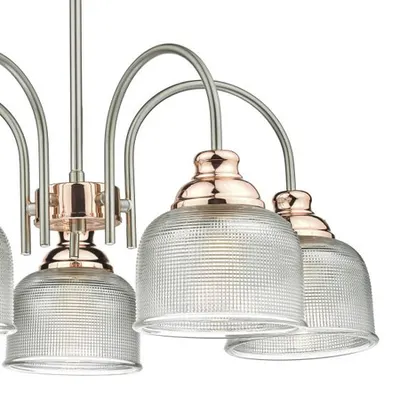 Lampa suspendata Wharfdale 5lt Pendant Satin Chrome Copper detail Glass Shades