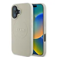 Husa MagSafe pentru Apple iPhone 16, Guess, Grained Gold Ring, Bej