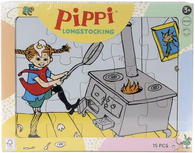 Puzzle din lemn Pippi - Pippi face clătite, 15 piese