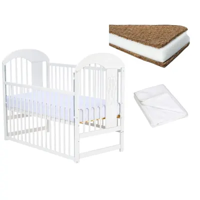 Set Patut din lemn 120x60 cm, Saltea Cocos Confort 120x60 cm si Protectie impermeabila Qmini